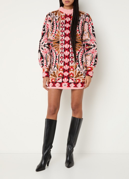 Farm Rio Pineapple grofgebreide mini trui-jurk in wolblend - voorkant 5 roze