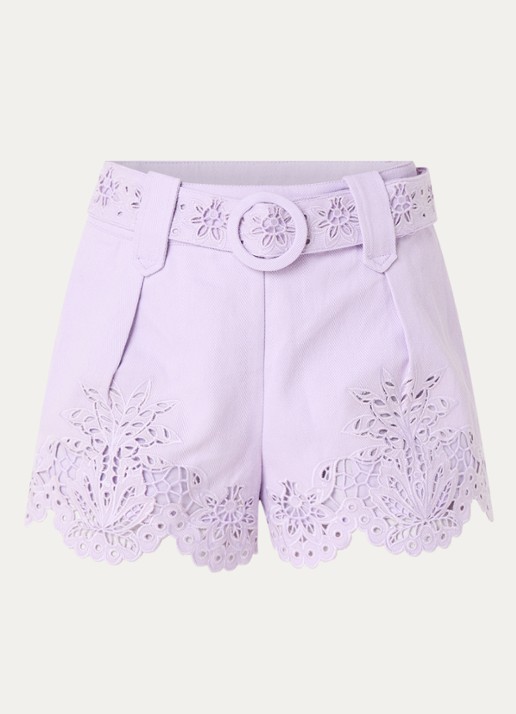 Farm Rio  Richelieu high waist straight fit korte broek van denim met broderie - voorkant 2 lila