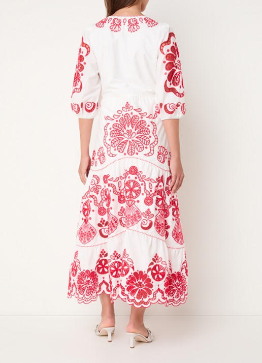 Farm Rio Richelieu midi jurk met broderie en V-hals - achterkant 5 rood