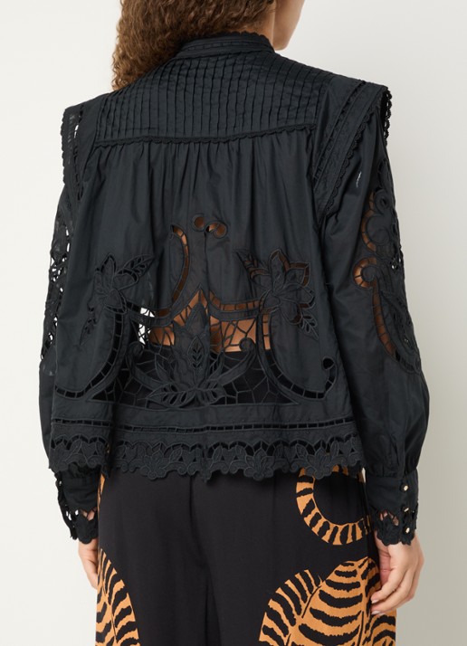 Farm Rio Richilieu blouse met broderie - achterkant 4 zwart