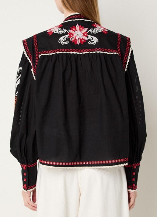 Farm Rio Richilieu semi-transparante blouse met broderie - achterkant 4 zwart
