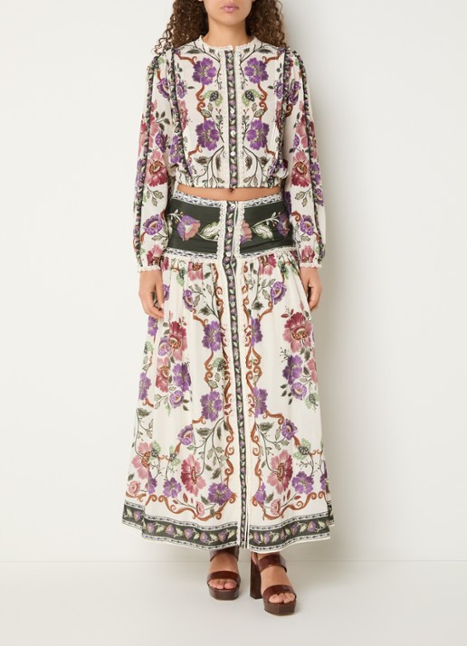 Farm Rio Rococo blouse met bloemenprint - voorkant 4 gebroken wit