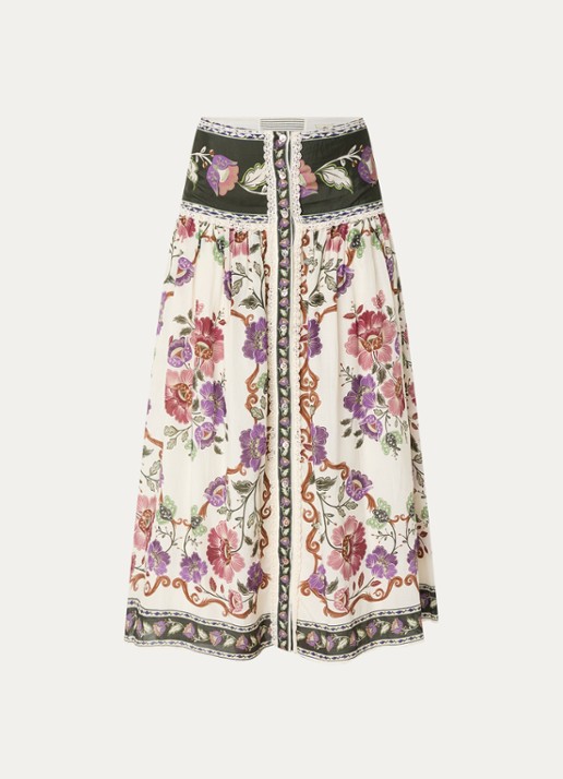 Farm Rio Rococo maxi rok met print - voorkant 3 gebroken wit