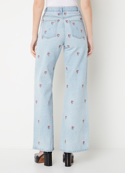 Farm Rio Rose high waist flared jeans met lichte wassing en bloemborduring  - achterkant 4 indigo