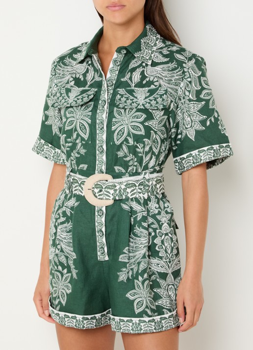 Farm Rio Straight fit playsuit van linnen met paisley dessin