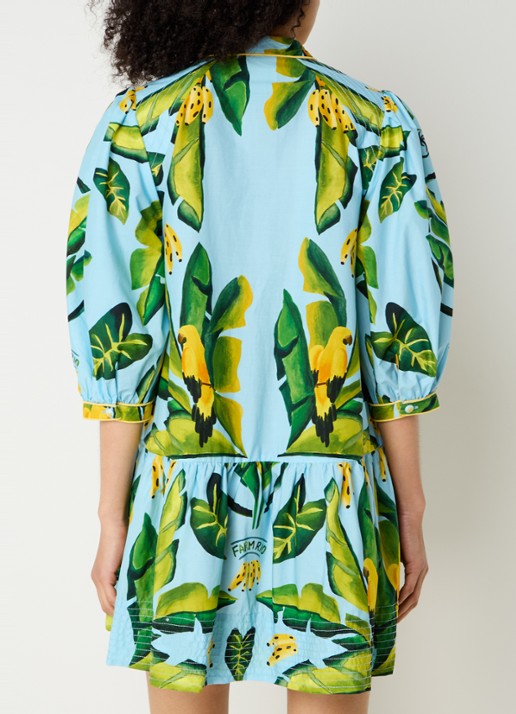 Farm Rio Summer Foliage mini blousejurk met bloemenprint - achterkant 4 lichtblauw