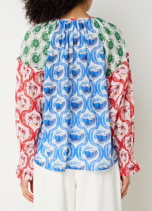 Farm Rio Summer Mix tuniek met print en kralendecoratie - achterkant 3 blauw