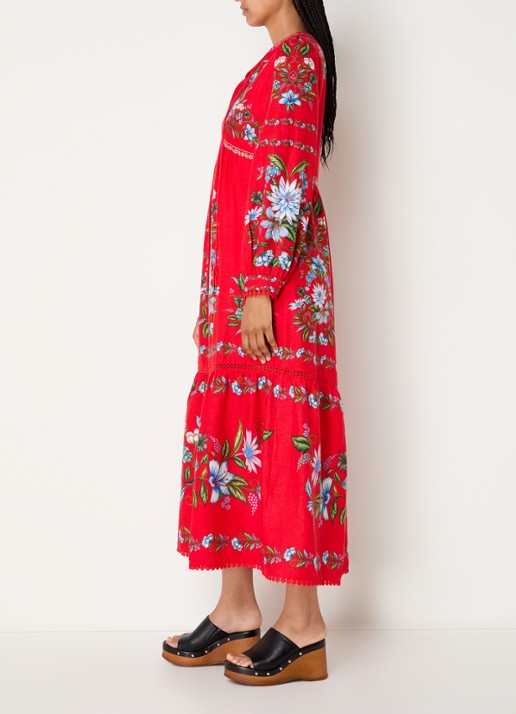 Farm Rio Sweet Bloom maxi tuniekjurk in linnenblend met bloemenprint - voorkant 5 rood