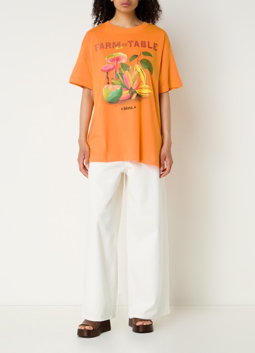 Farm Rio T-shirt met logoprint - voorkant 3 oranje