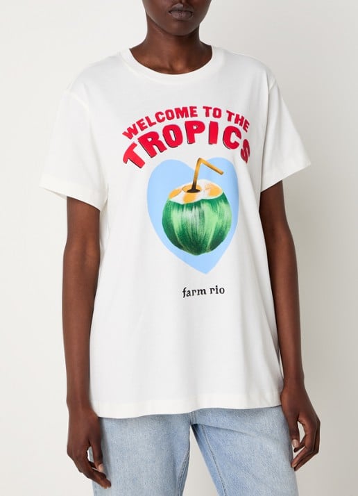 Farm Rio T-shirt van  katoen met print - detail 2 gebroken wit