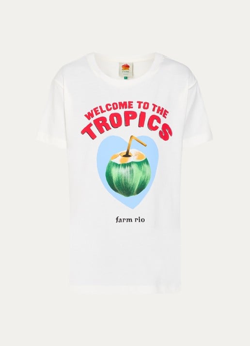 Farm Rio T-shirt van  katoen met print - voorkant 3 gebroken wit