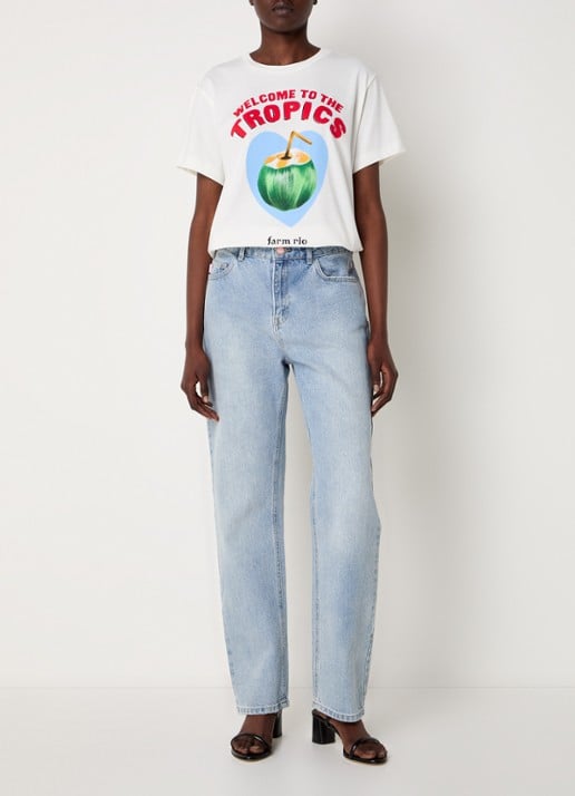 Farm Rio T-shirt van  katoen met print - voorkant 4 gebroken wit