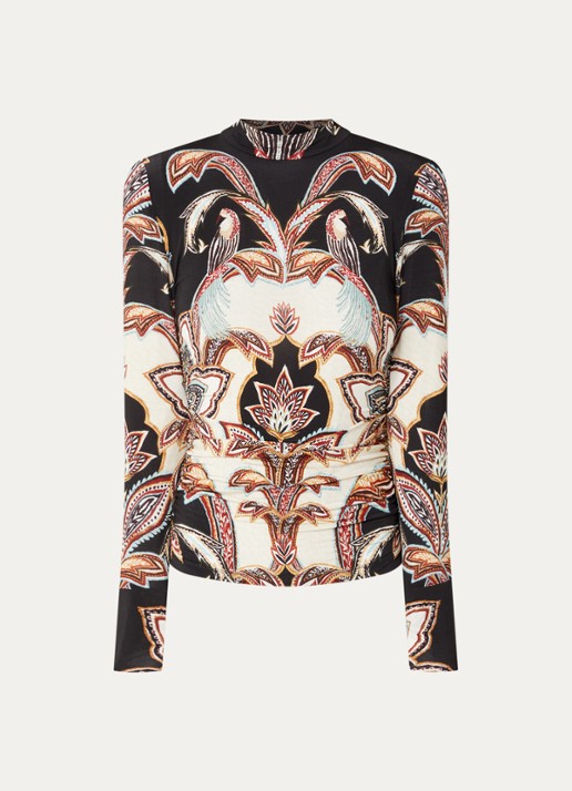 Farm Rio Tapestry top met print en opstaande kraag - voorkant 2 zwart
