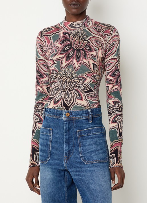 Farm Rio Top met print en ronde hals - detail zeegroen