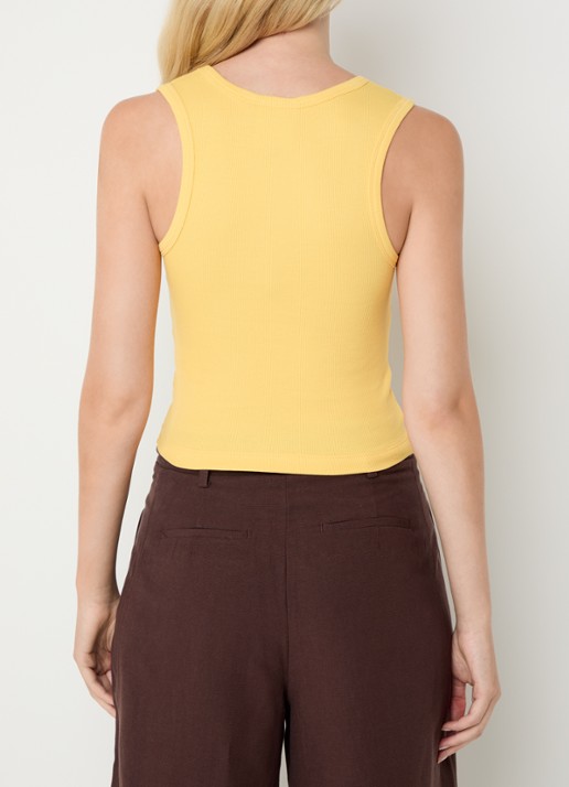 Farm Rio Toucan cropped tanktop met print en logoborduring - achterkant 4 geel