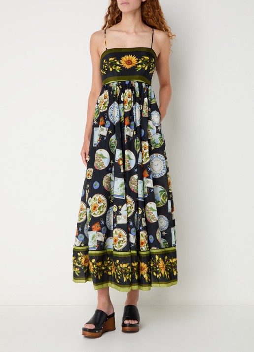 Farm Rio Trip Souvenir midi jurk met print