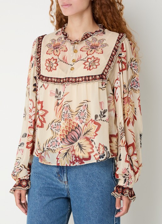 Farm Rio Tuniek met bloemenprint en ballonmouw - detail 4 beige