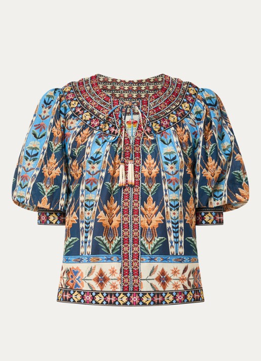 Farm Rio Tuniek met print en ballonmouw - voorkant 3 blauw