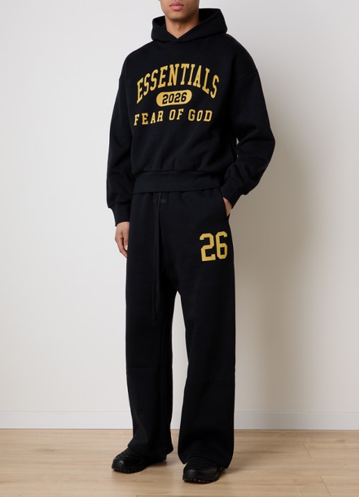 Fear of God Essentials Hoodie met flockprint - voorkant 2 zwart
