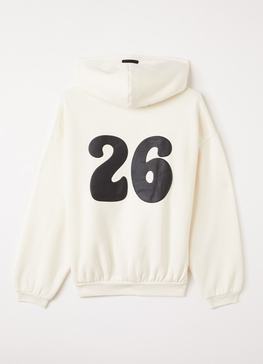 Fear of God Essentials Hoodie met front- en backprint - voorkant 3 gebroken wit