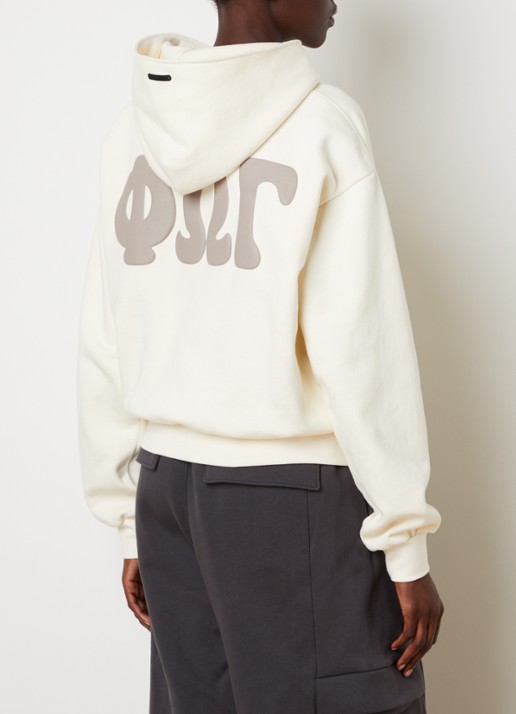 Fear of God Essentials Hoodie met front- en backprint - detail 3 creme