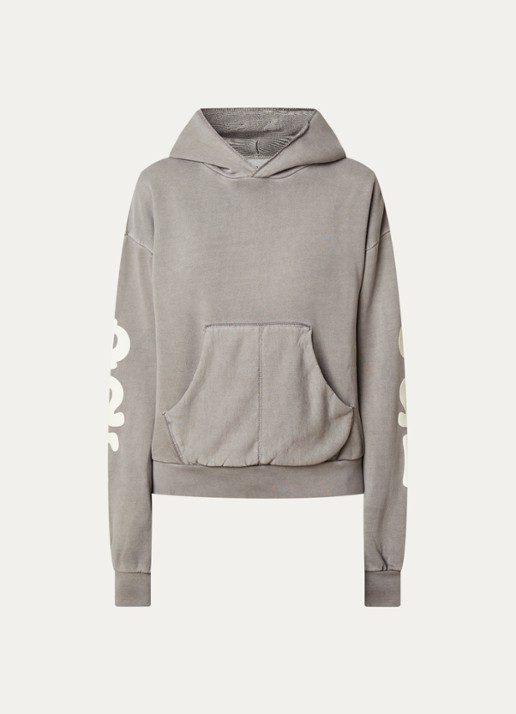 Fear of God Essentials Hoodie met front- en backprint - voorkant lichtgrijs