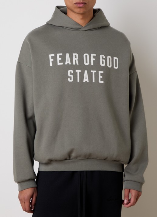 Fear of God Essentials Hoodie met logoborduring - detail 2 olijfgroen