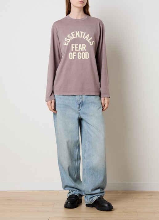 Fear of God Essentials Longsleeve met logoprint - voorkant 3 taupe