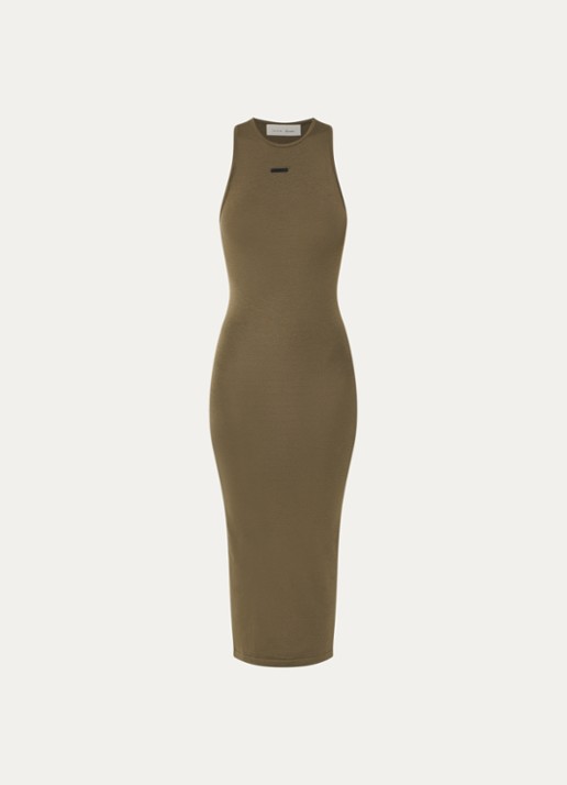 Fear of God Essentials Maxi jurk met racerback - voorkant 4 bronsgroen