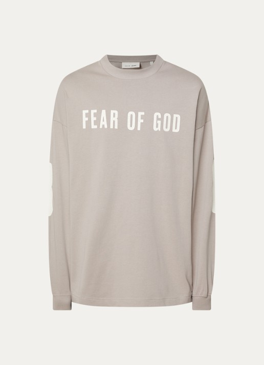 Fear of God Essentials Merch longsleeve met logo- en backprint - voorkant 3 beige
