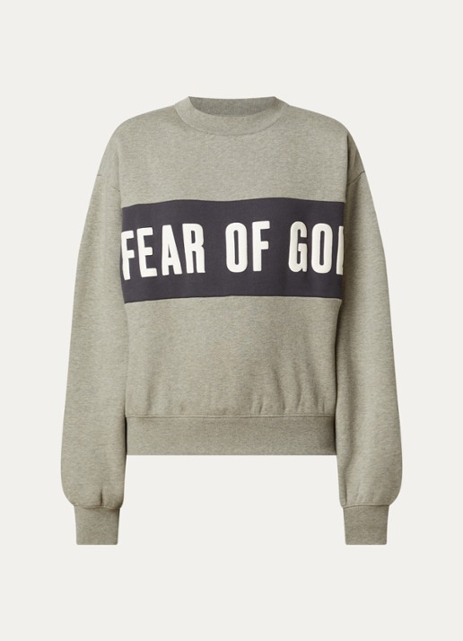 Fear of God Essentials Sweater met logo- en backprint - voorkant grijsmele