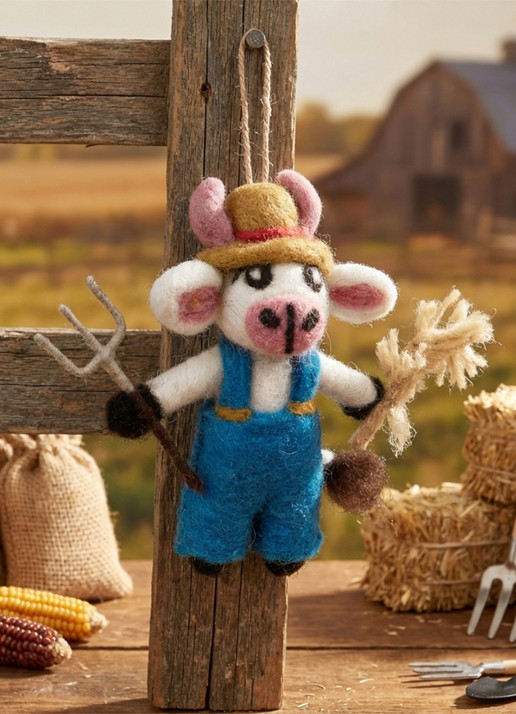 Felt So Good Angus the Cow kersthanger 12 cm - voorkant 2 blauw