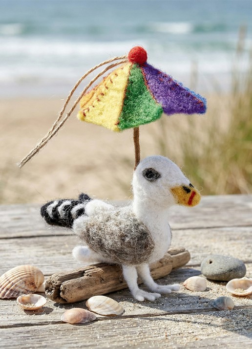 Felt So Good British Summer Seagull kersthanger 7,5 cm - achterkant gebroken wit