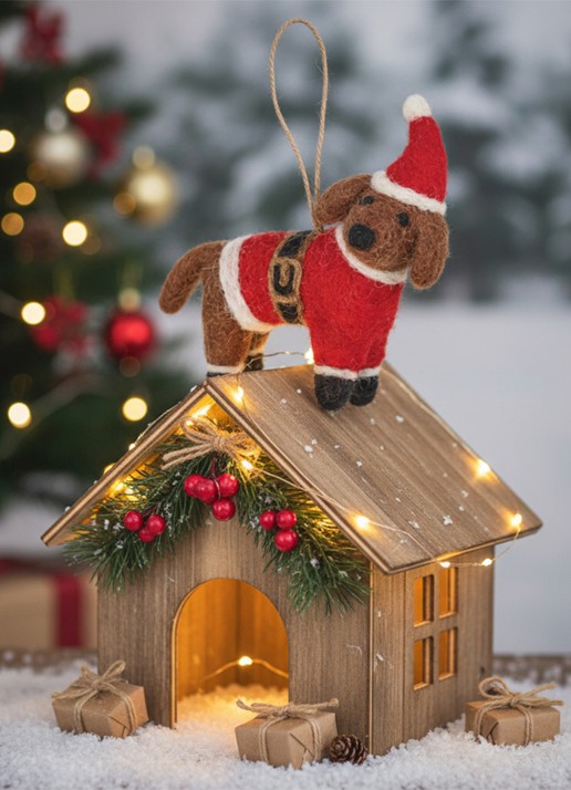 Felt So Good Buddy the Festive Dog kersthanger 8 cm - detail 3 rood