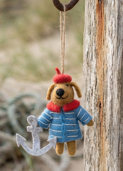 Felt So Good Davey the Sailor Dog kersthanger 11 cm - achterkant 3 blauw