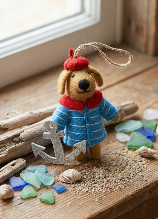 Felt So Good Davey the Sailor Dog kersthanger 11 cm - voorkant 2 blauw