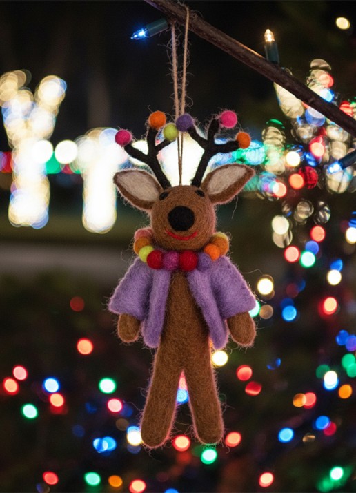 Felt So Good Donner the Neon Reindeer kersthanger 14 cm - achterkant paars