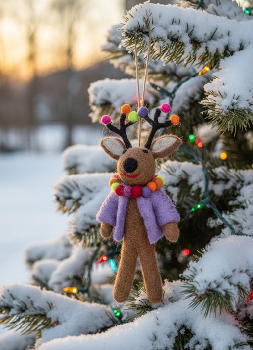 Felt So Good Donner the Neon Reindeer kersthanger 14 cm - voorkant 3 paars
