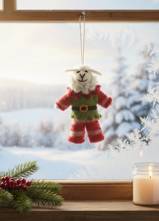 Felt So Good Elfie Sheep kersthanger 14 cm - achterkant rood