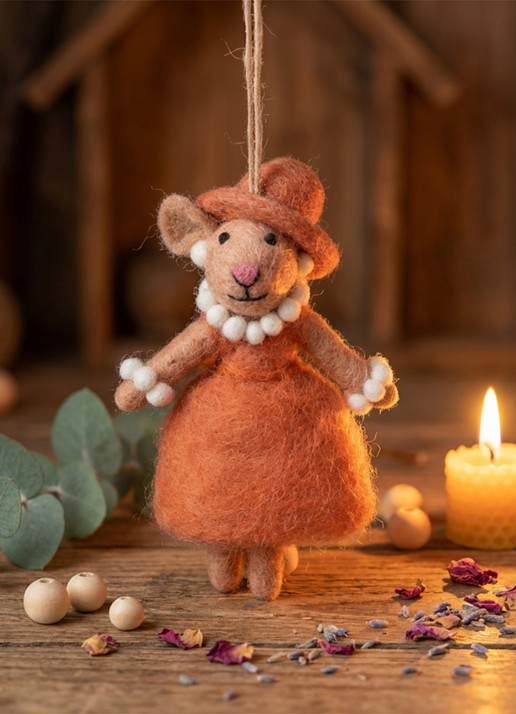 Felt So Good Evelyn the Mouse kersthanger 12 cm - achterkant oranje