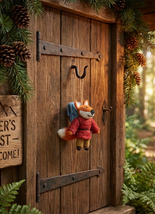 Felt So Good Hiking Fox kersthanger 10 cm - detail 3 rood