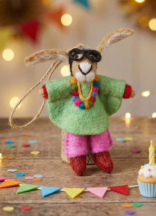 Felt So Good Iris Apfel Hare kersthanger 16 cm - achterkant groen