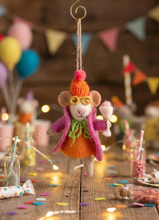 Felt So Good Margie the Merry Mouse kersthanger 14 cm - achterkant oranje