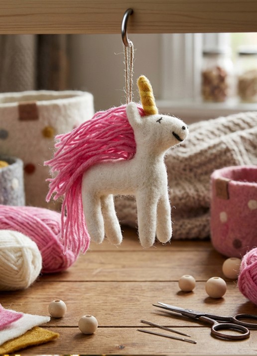 Felt So Good Mystic Unicorn kersthanger 13 cm - detail wit