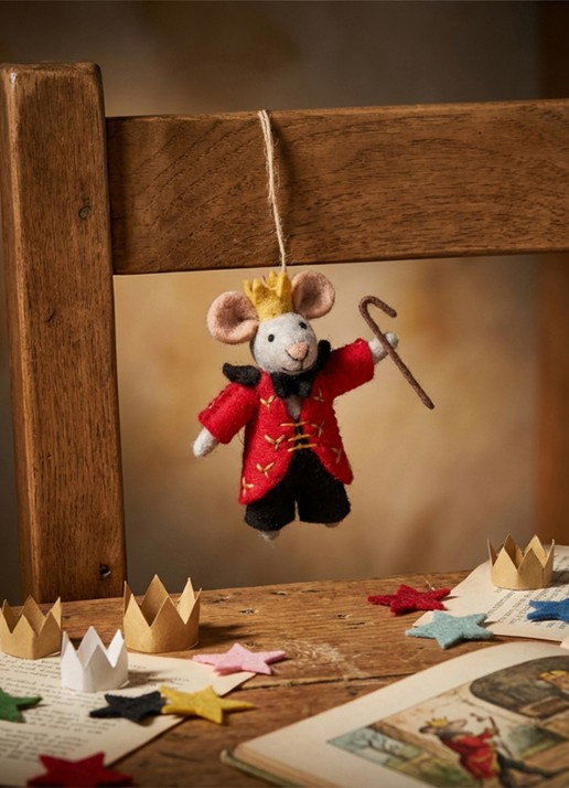 Felt So Good Nutcracker Mouse King kersthanger 10 cm - achterkant rood