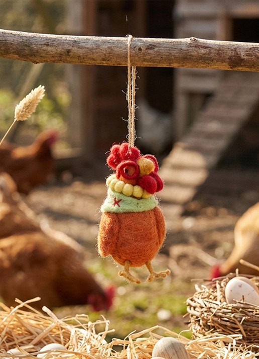 Felt So Good Peggy the Hen kersthanger 10 cm - achterkant oranje
