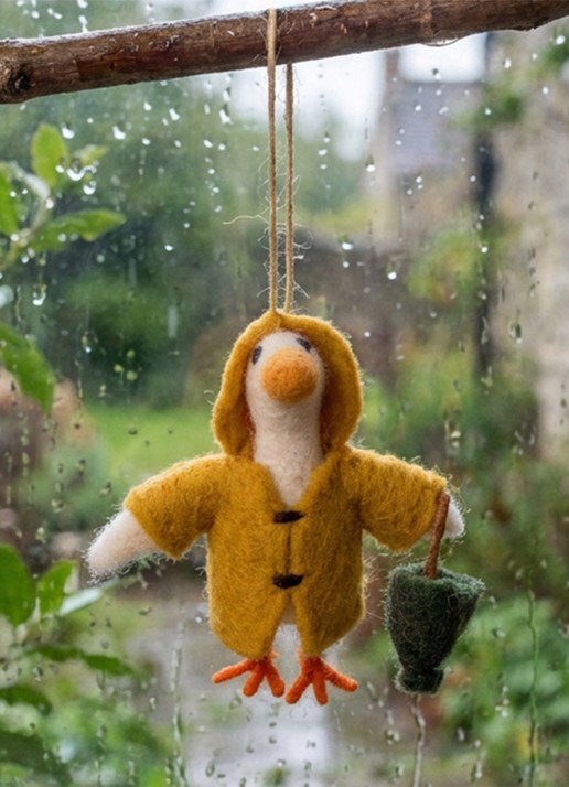 Felt So Good Puddles the Goose kersthanger 9 cm - achterkant mosterd
