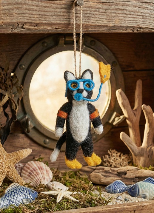 Felt So Good Snorkelling Cat kersthanger 12 cm - achterkant zwart