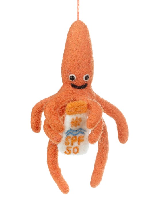 Felt So Good SPF Squid kersthanger 19 cm - voorkant 2 oranje