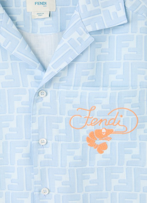 Fendi Shadow overhemd met logoprint - detail 3 staalblauw